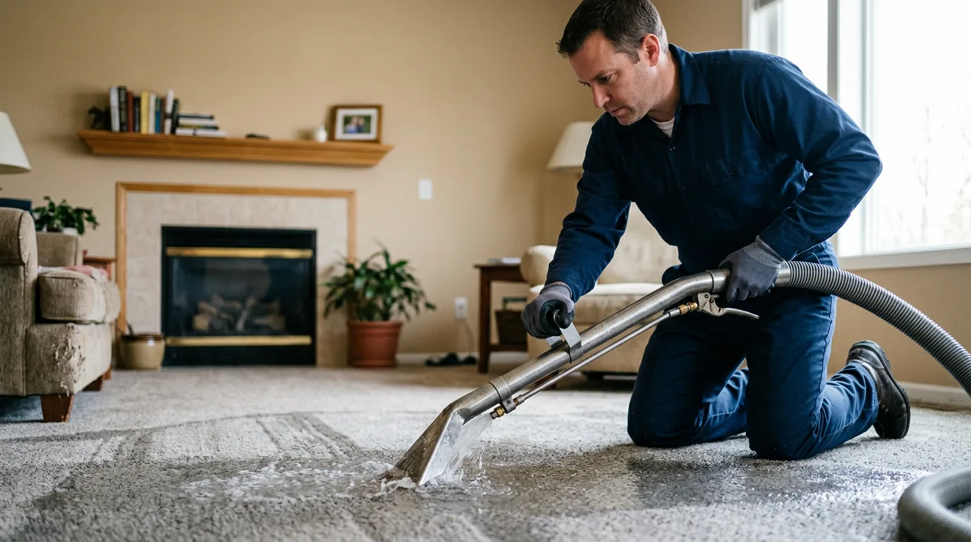 Water damage restoration technician working near Crescent, IA